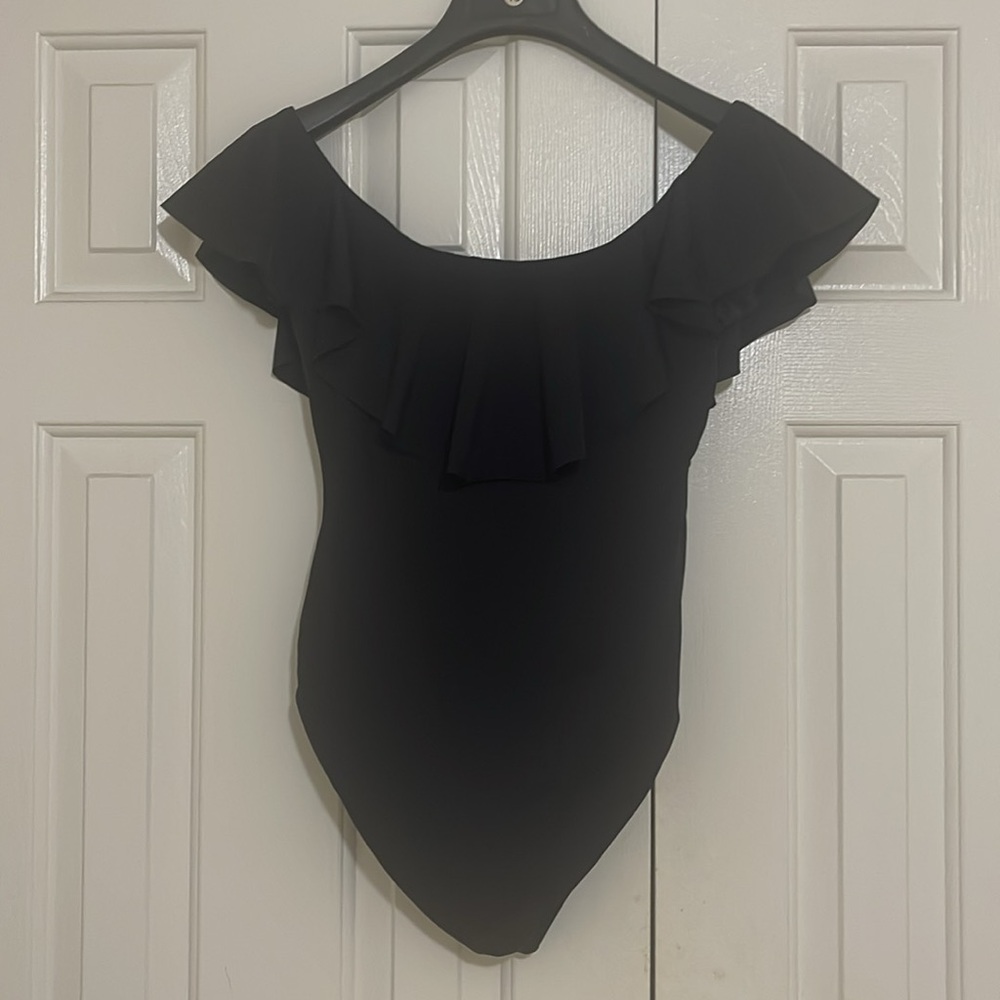 Trina Turk black ruffle Swimsuit size 8 - Picture 2 of 6